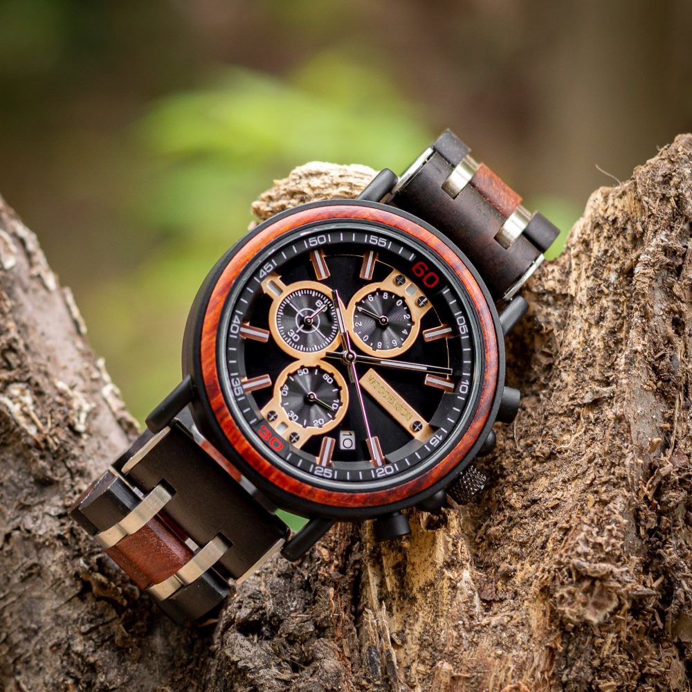 Reloj en madera de Caoba y Acero Negro Grand Canyon