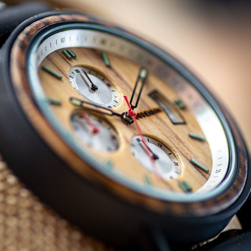 Reloj en madera de Zebrano y Acero Negro con cronógrafo Yosemite - Image 6