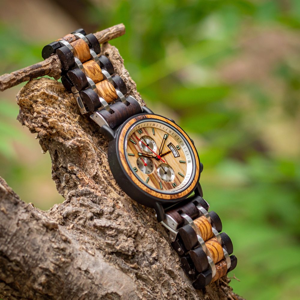 Reloj en madera de Zebrano y Acero Negro con cronógrafo Yosemite - Image 4