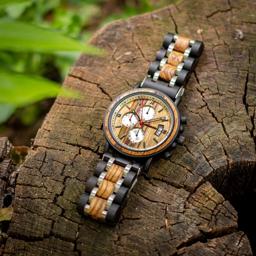 Reloj en madera de Zebrano y Acero Negro con cronógrafo Yosemite - Image 3