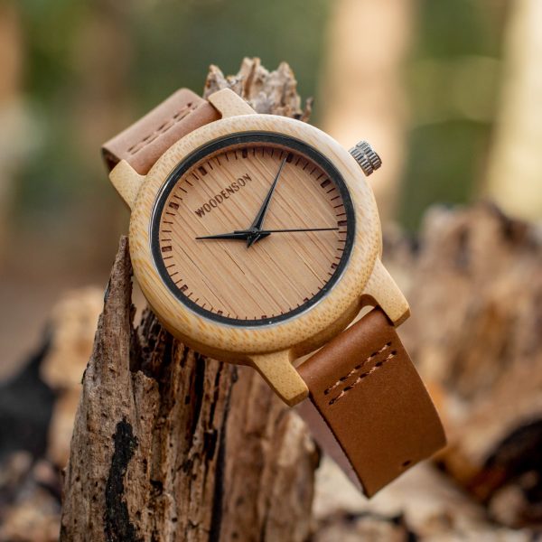 Reloj de madera de bambú con correa de tela modelo Yellowstone - Woodenson  Chile