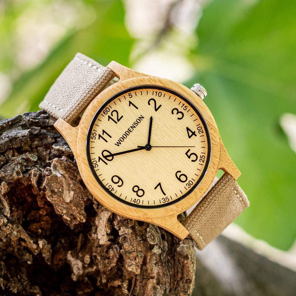 Reloj de madera de Bambú con correa de tela modelo Yellowstone - Image 6