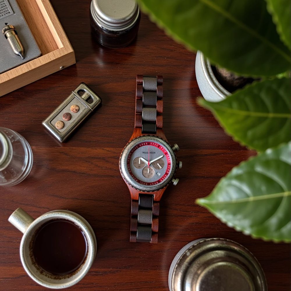 Reloj de Madera de Sándalo Rojo modelo Olimpo - Image 4