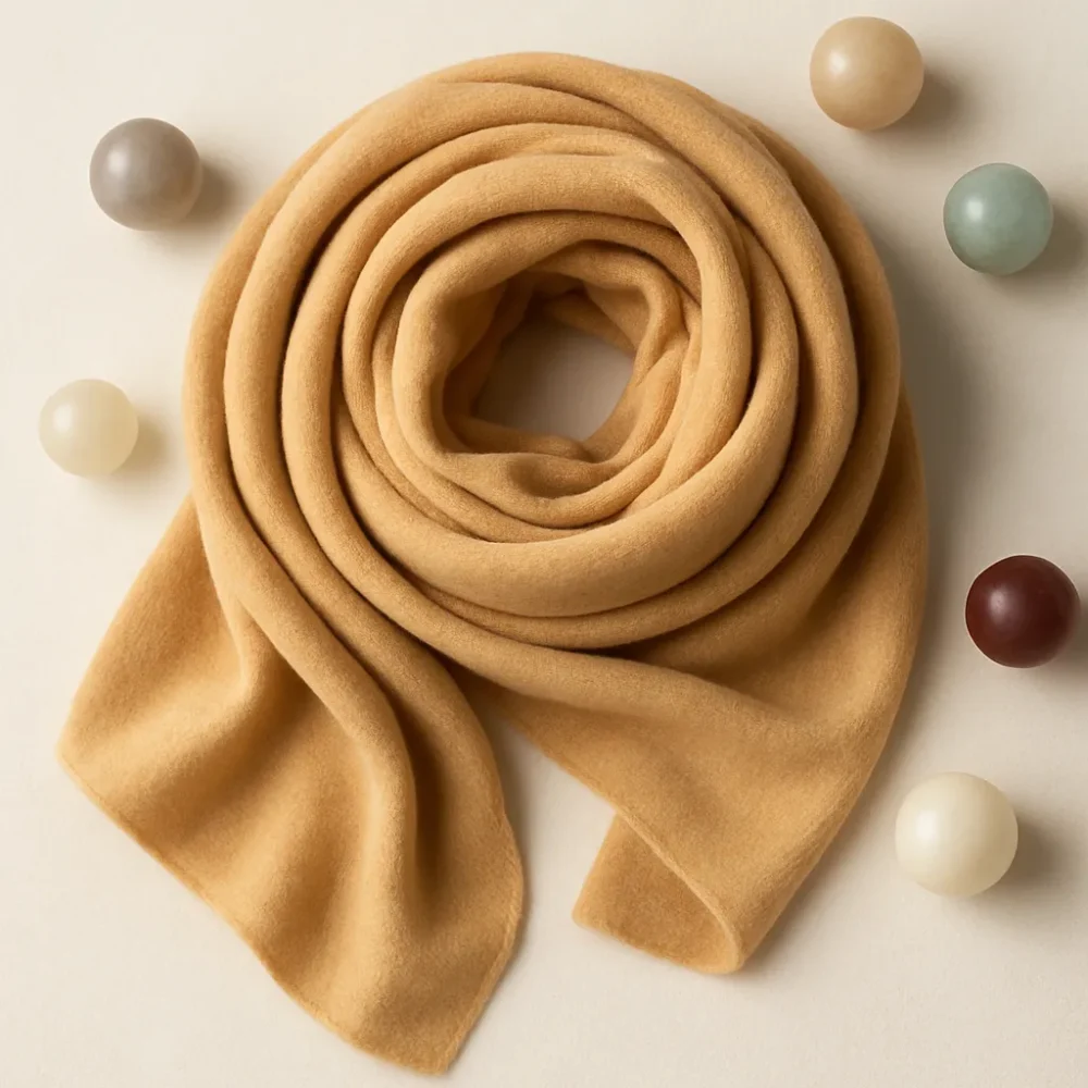 CAMEL MIEL. Bufanda 100% Cashmere.  The Edit 2025
